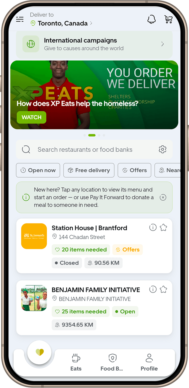 The XP Eats app on an iPhone